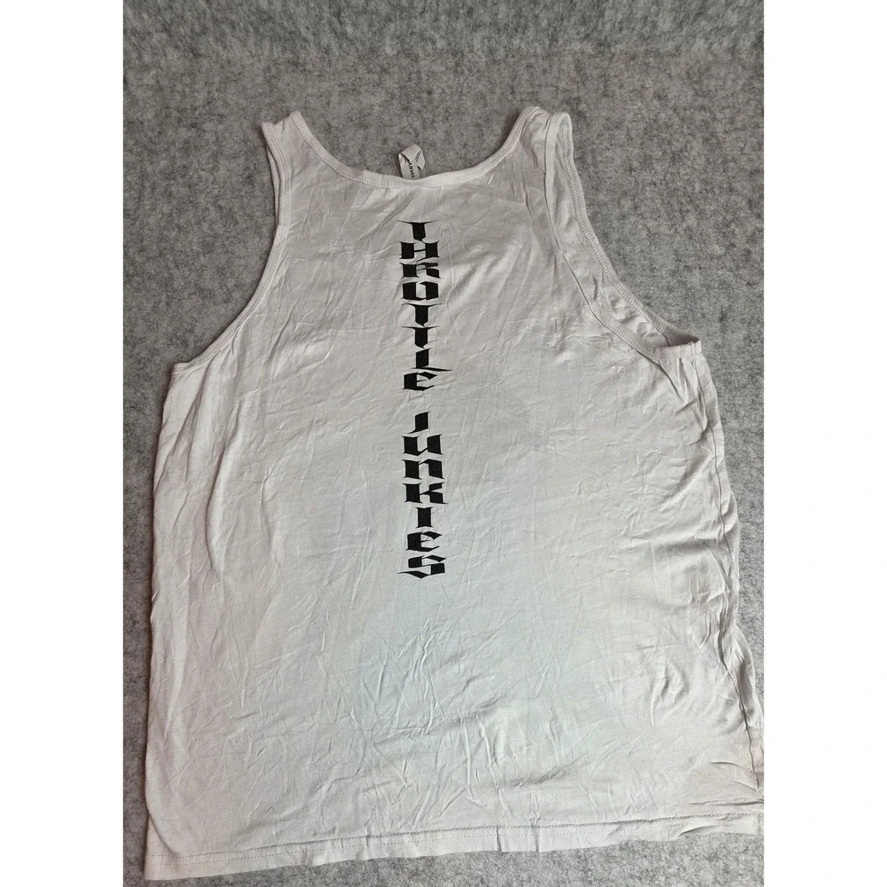 Throttle Junkies Mens White Biker Skull Spade Graphic Tank Top Size M Cotton